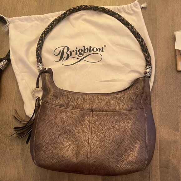 Brighton Barbados Zip top Italian leather hobo, Pewter - Picture 1 of 7